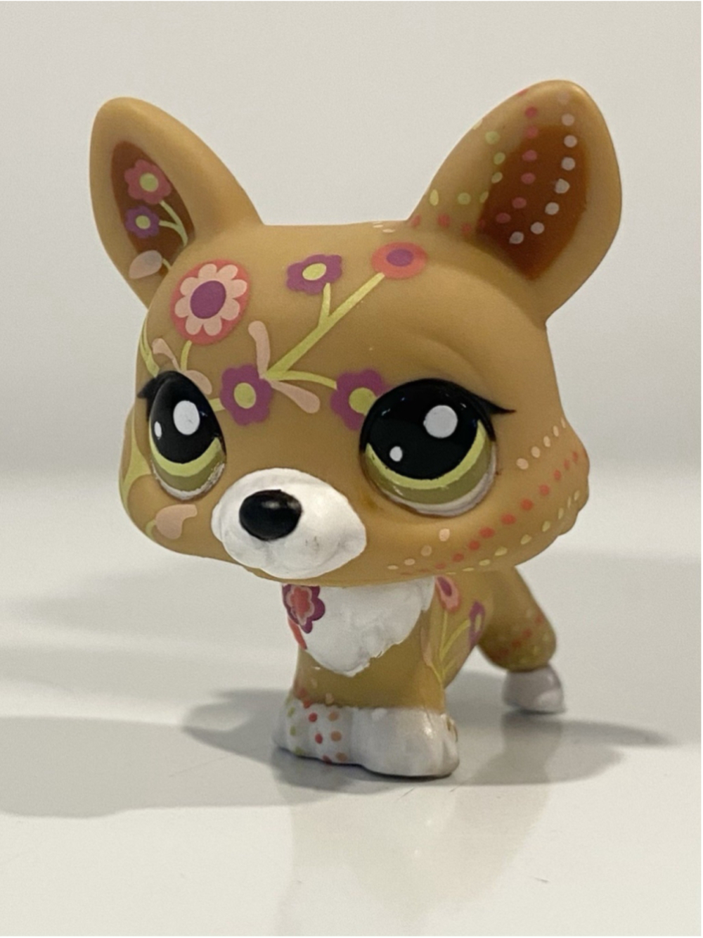 Littlest Pet Shop LPS #1851 Corgi Dog Tan Floral Flower Hasbro Authentic